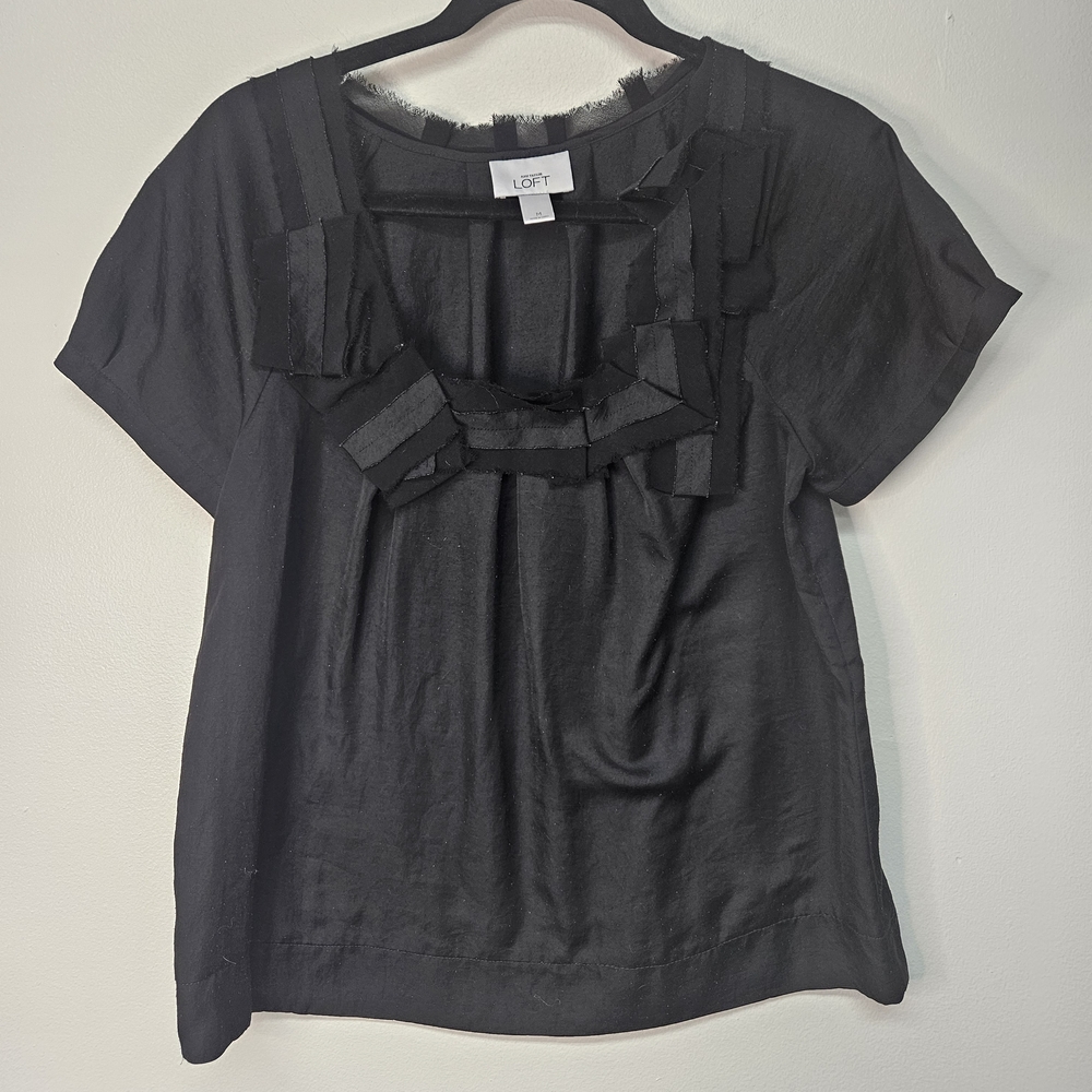 LOFT Elegant Black Frayed Trim Blouse